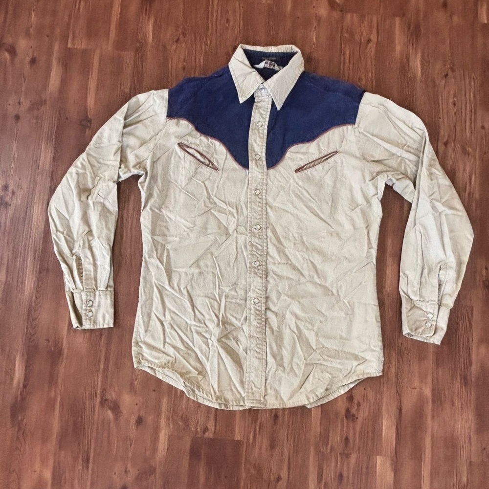 Vintage Rugged Country Campus Western Shirt with Blue Yoke